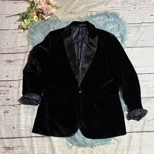 Thwei Men’s Velvet Slim Fit Black Blazer Jacket sz M